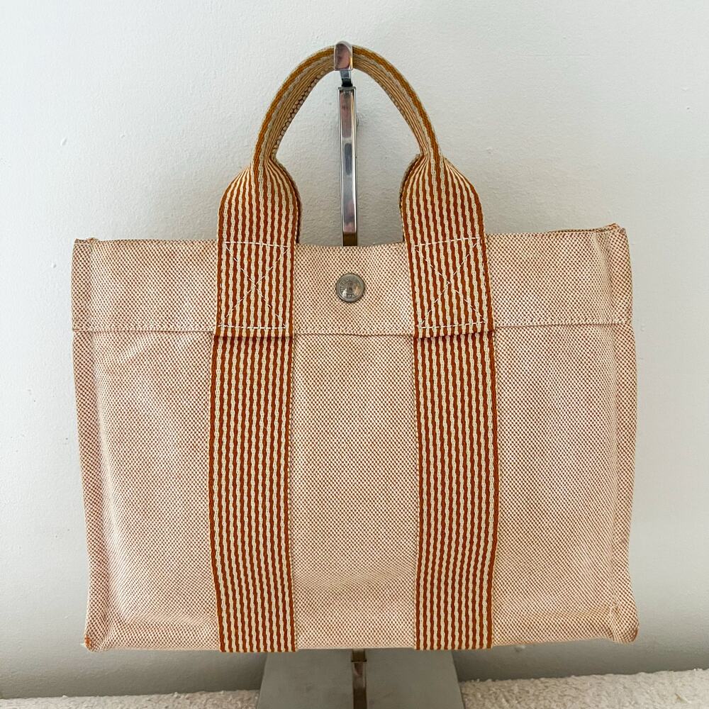 Hermes Peach Canvas Fourre Tout PM Tote Bag - Picture 3 of 11